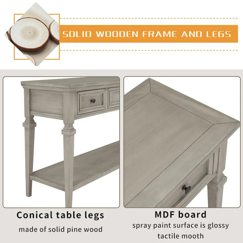 Console rétro avec 3 tiroirs et étagère inférieure – Bleu marine / Blanc antique / Gris délavé / Espresso