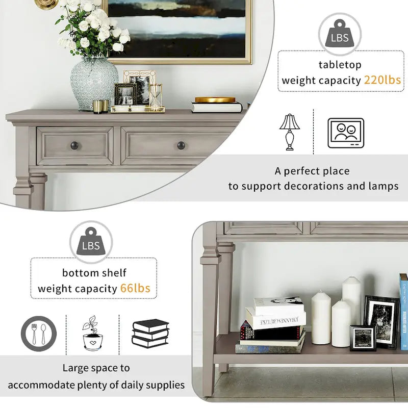 Console rétro avec 3 tiroirs et étagère inférieure – Bleu marine / Blanc antique / Gris délavé / Espresso