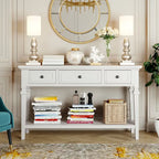 Console rétro avec 3 tiroirs et étagère inférieure – Bleu marine / Blanc antique / Gris délavé / Espresso