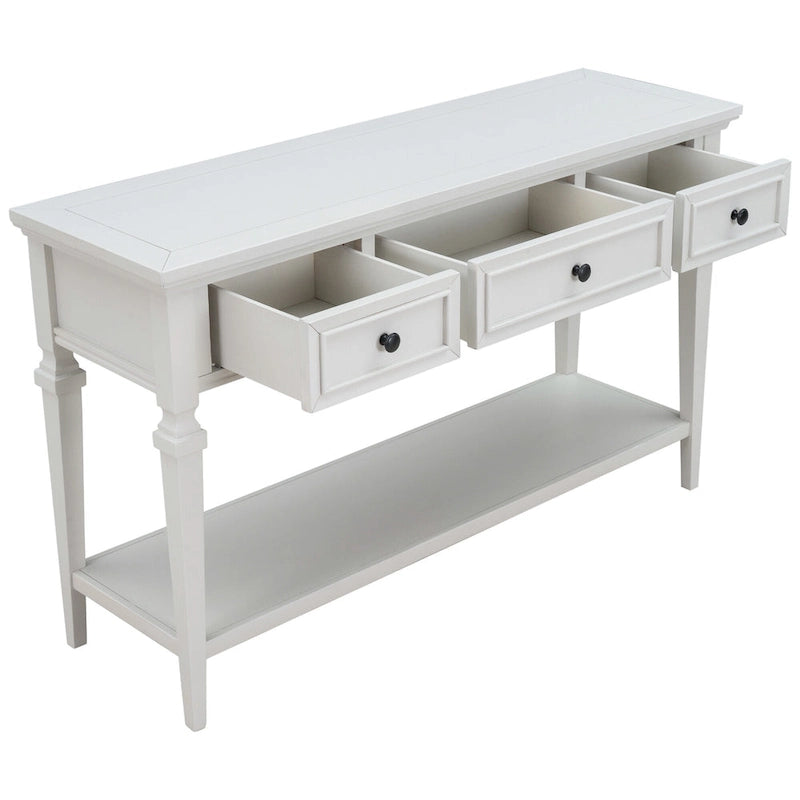 Console rétro avec 3 tiroirs et étagère inférieure – Bleu marine / Blanc antique / Gris délavé / Espresso