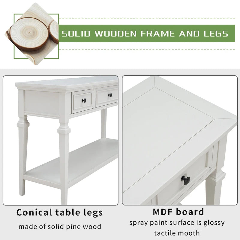 Console rétro avec 3 tiroirs et étagère inférieure – Bleu marine / Blanc antique / Gris délavé / Espresso