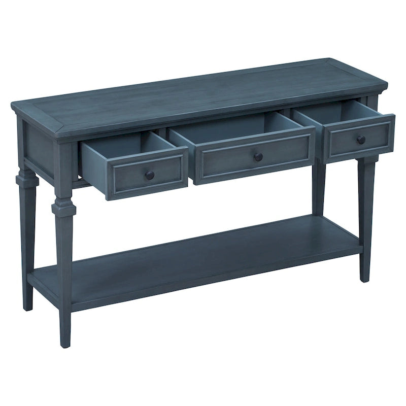 Console rétro avec 3 tiroirs et étagère inférieure – Bleu marine / Blanc antique / Gris délavé / Espresso