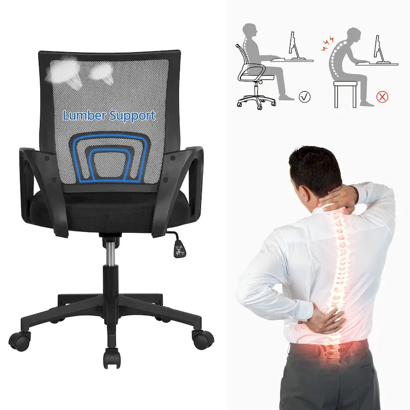 Chaise de bureau pivotante à dossier mi-haut en maille, gris foncé / rouge / gris / bleu / noir / violet, pour 1 personne