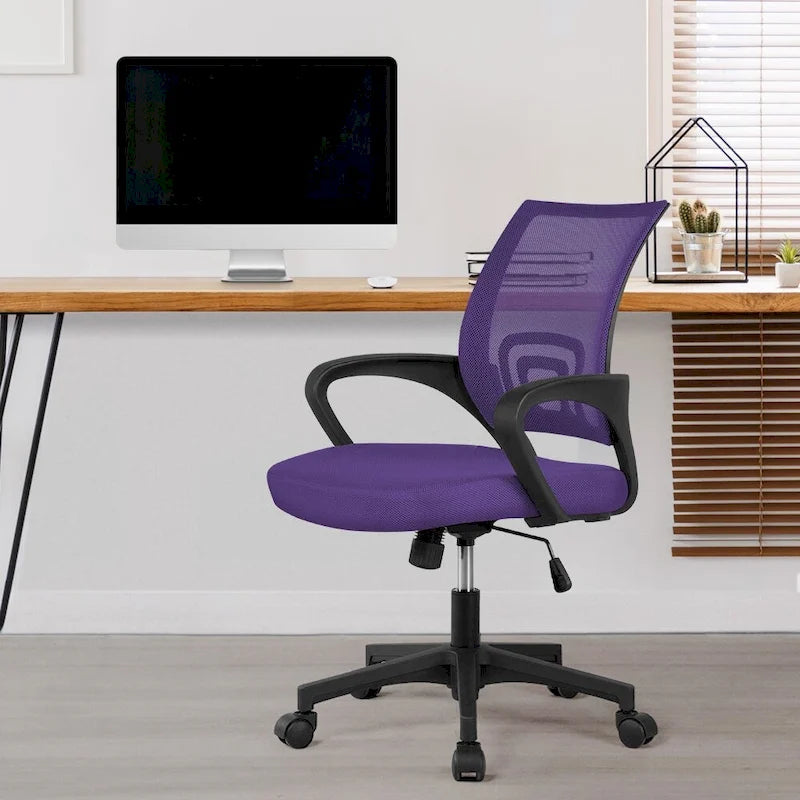 Chaise de bureau pivotante à dossier mi-haut en maille, gris foncé / rouge / gris / bleu / noir / violet, pour 1 personne