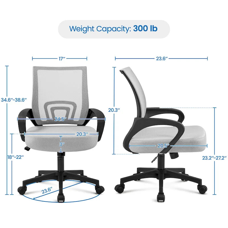 Chaise de bureau pivotante à dossier mi-haut en maille, gris foncé / rouge / gris / bleu / noir / violet, pour 1 personne