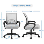 Chaise de bureau pivotante à dossier mi-haut en maille, gris foncé / rouge / gris / bleu / noir / violet, pour 1 personne