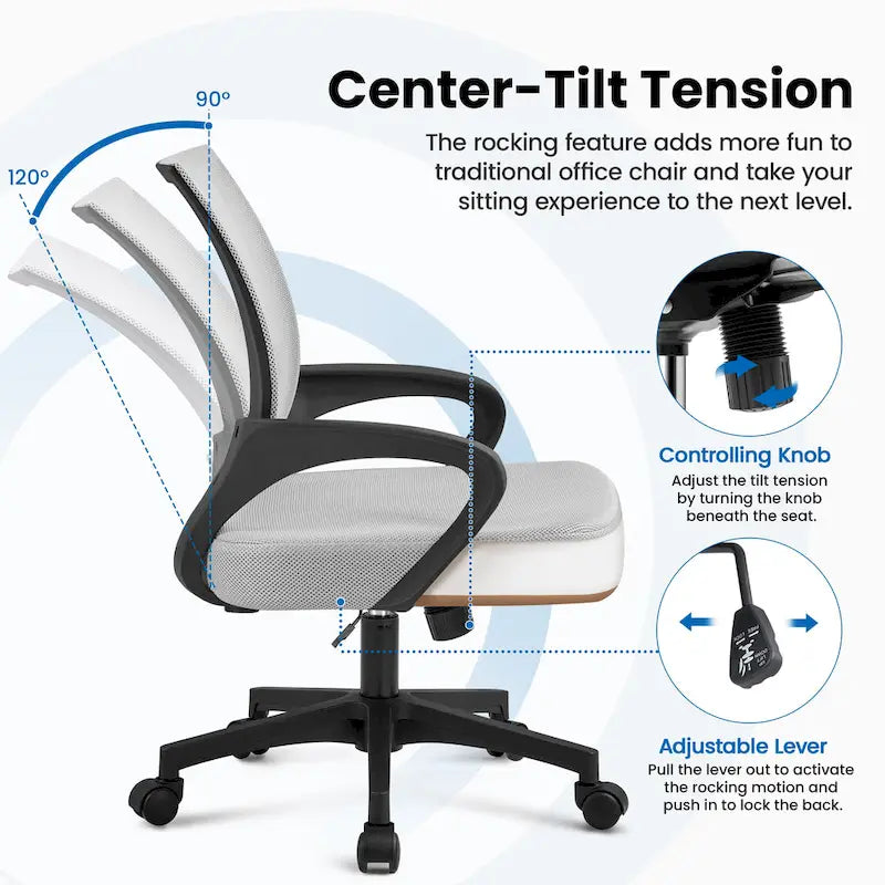 Chaise de bureau pivotante à dossier mi-haut en maille, gris foncé / rouge / gris / bleu / noir / violet, pour 1 personne