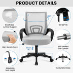Chaise de bureau pivotante à dossier mi-haut en maille, gris foncé / rouge / gris / bleu / noir / violet, pour 1 personne