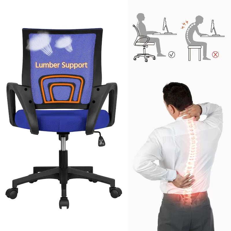 Chaise de bureau pivotante à dossier mi-haut en maille, gris foncé / rouge / gris / bleu / noir / violet, pour 1 personne