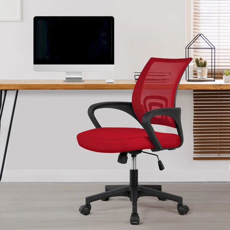 Chaise de bureau pivotante à dossier mi-haut en maille, gris foncé / rouge / gris / bleu / noir / violet, pour 1 personne