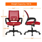 Chaise de bureau pivotante à dossier mi-haut en maille, gris foncé / rouge / gris / bleu / noir / violet, pour 1 personne
