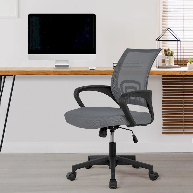 Chaise de bureau pivotante à dossier mi-haut en maille, gris foncé / rouge / gris / bleu / noir / violet, pour 1 personne