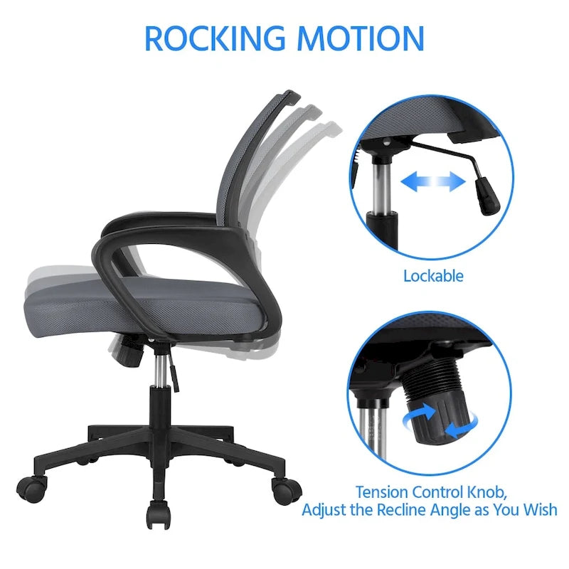 Chaise de bureau pivotante à dossier mi-haut en maille, gris foncé / rouge / gris / bleu / noir / violet, pour 1 personne