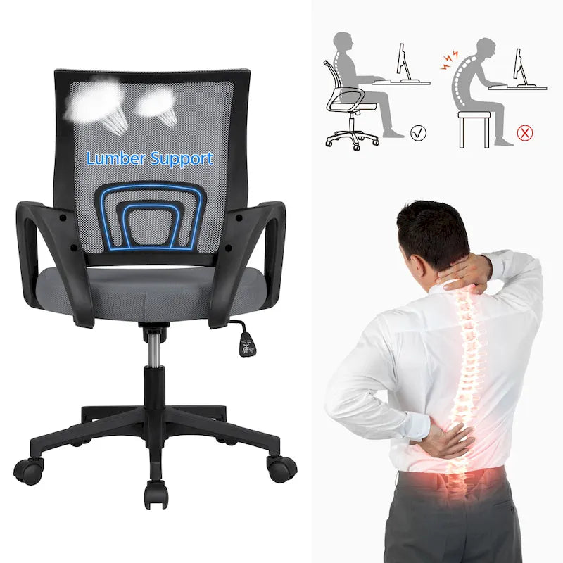 Chaise de bureau pivotante à dossier mi-haut en maille, gris foncé / rouge / gris / bleu / noir / violet, pour 1 personne