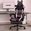 Chaise Gaming Kawaii Noire / Rose avec Oreilles de Chat et Repose-Pieds, pour 1 Personne