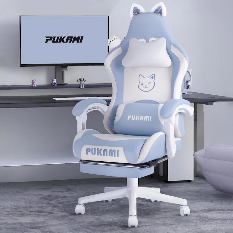Chaise Gaming Kawaii Noire / Rose avec Oreilles de Chat et Repose-Pieds, pour 1 Personne