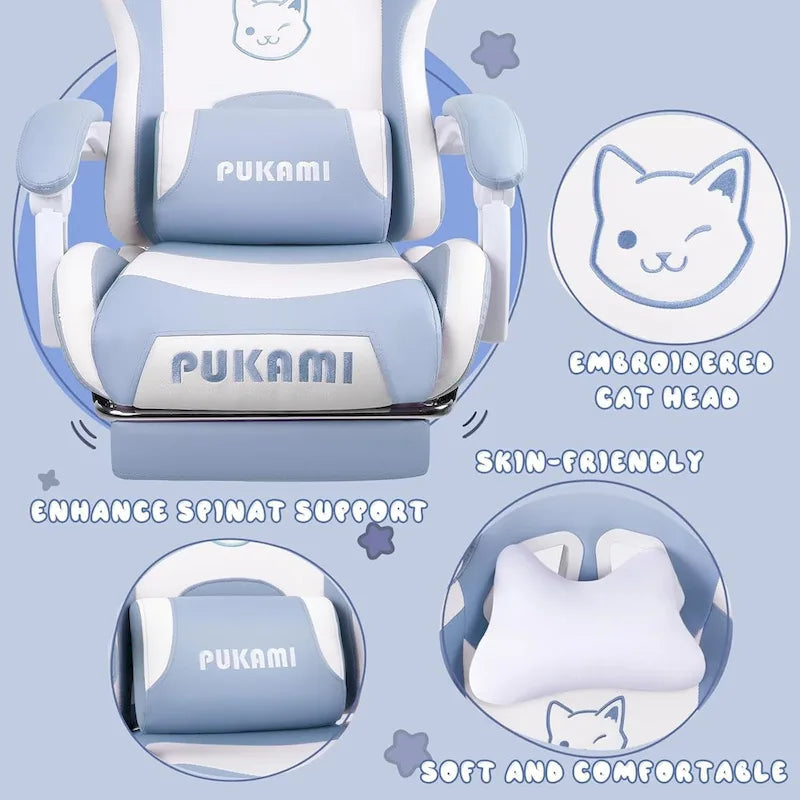 Chaise Gaming Kawaii Noire / Rose avec Oreilles de Chat et Repose-Pieds, pour 1 Personne