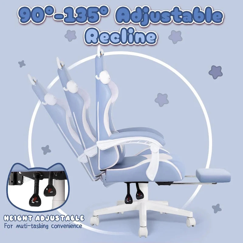 Chaise Gaming Kawaii Noire / Rose avec Oreilles de Chat et Repose-Pieds, pour 1 Personne