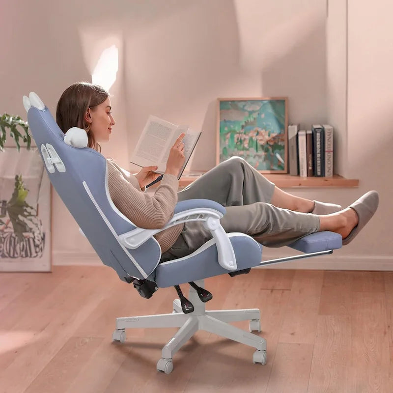 Chaise Gaming Kawaii Noire / Rose avec Oreilles de Chat et Repose-Pieds, pour 1 Personne