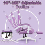 Chaise Gaming Kawaii Noire / Rose avec Oreilles de Chat et Repose-Pieds, pour 1 Personne
