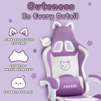 Chaise Gaming Kawaii Noire / Rose avec Oreilles de Chat et Repose-Pieds, pour 1 Personne
