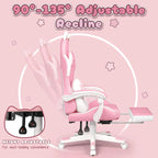 Chaise Gaming Kawaii Noire / Rose avec Oreilles de Chat et Repose-Pieds, pour 1 Personne
