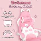 Chaise Gaming Kawaii Noire / Rose avec Oreilles de Chat et Repose-Pieds, pour 1 Personne