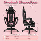 Chaise Gaming Kawaii Noire / Rose avec Oreilles de Chat et Repose-Pieds, pour 1 Personne