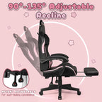 Chaise Gaming Kawaii Noire / Rose avec Oreilles de Chat et Repose-Pieds, pour 1 Personne