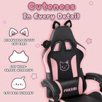 Chaise Gaming Kawaii Noire / Rose avec Oreilles de Chat et Repose-Pieds, pour 1 Personne